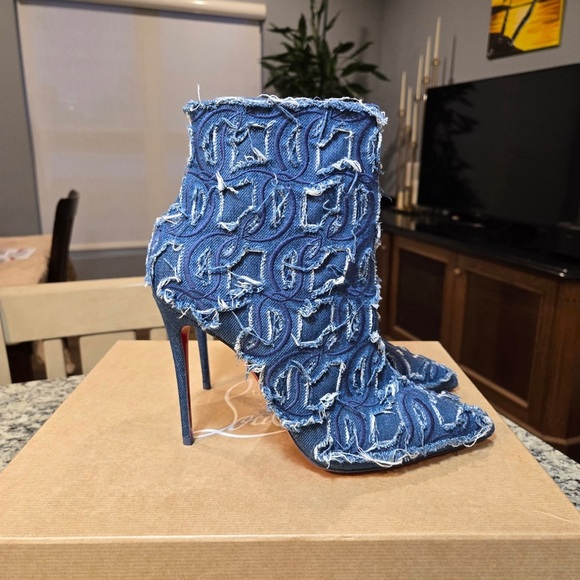 NEW Christian Louboutin So Kate Booty Toile Denim Brode 100mm Size 37 - Picture 5 of 12
